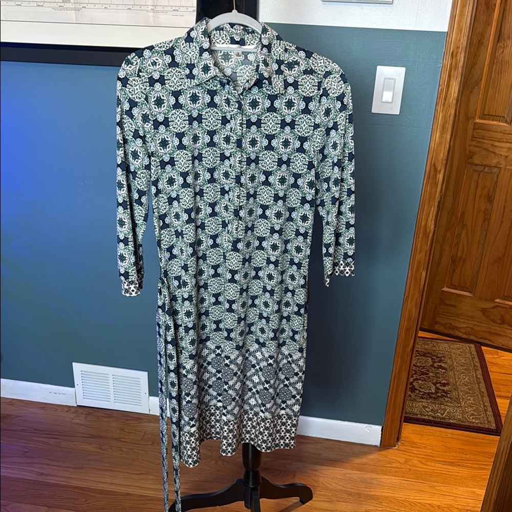 S Max Studio Blue Green Gray 3/4 Sleeve Shirt Dress